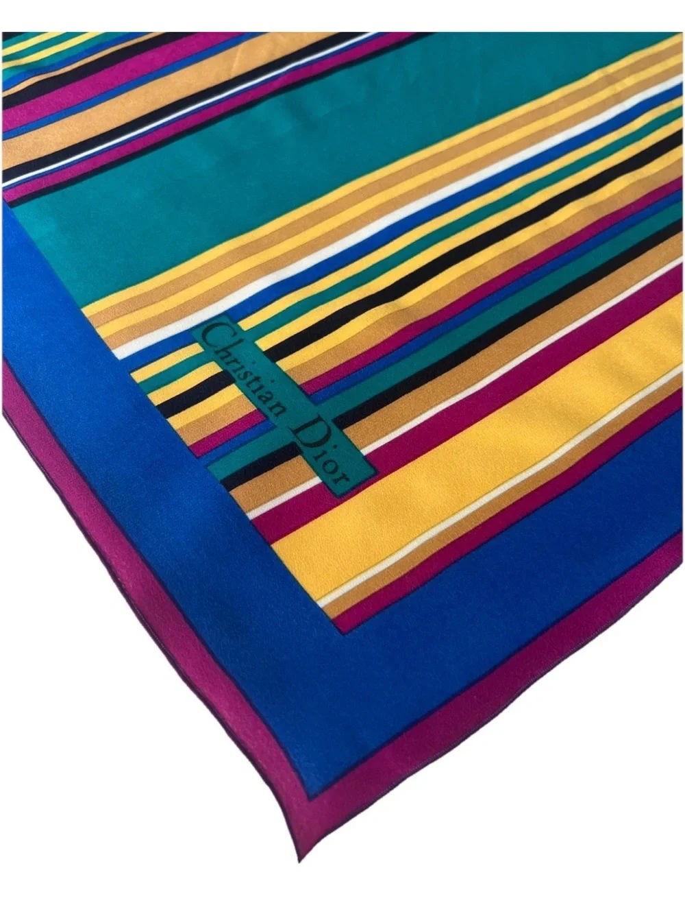 VTG Christian Dior Silk Scarf Women’s Striped Multicolor Square 27” France